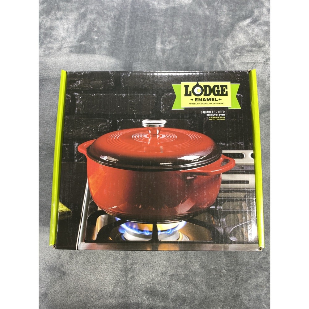 Lodge Porcelain Enamel Cast Iron Dutch Oven Lid With Handles Red 6 Quarts NIB - Picture 3 of 7